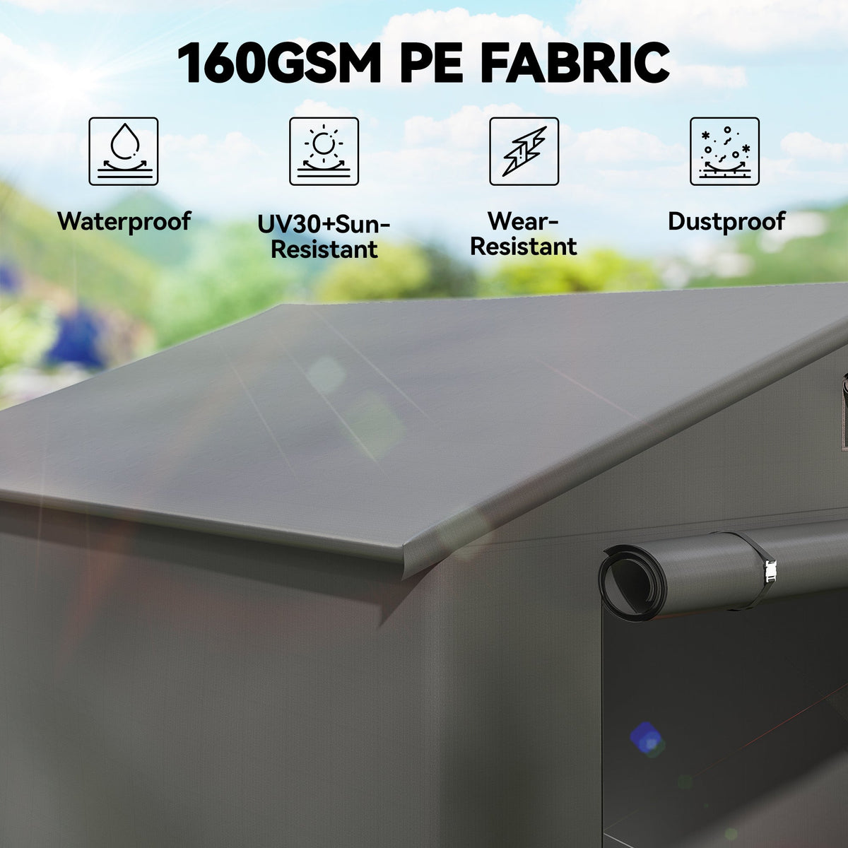 Outsunny 8 x 6 ft Outdoor Garden Storage Shed, Waterproof Bike Tent with Roll-Up Zipper Door, Dark Grey - SGP Garden Ltd