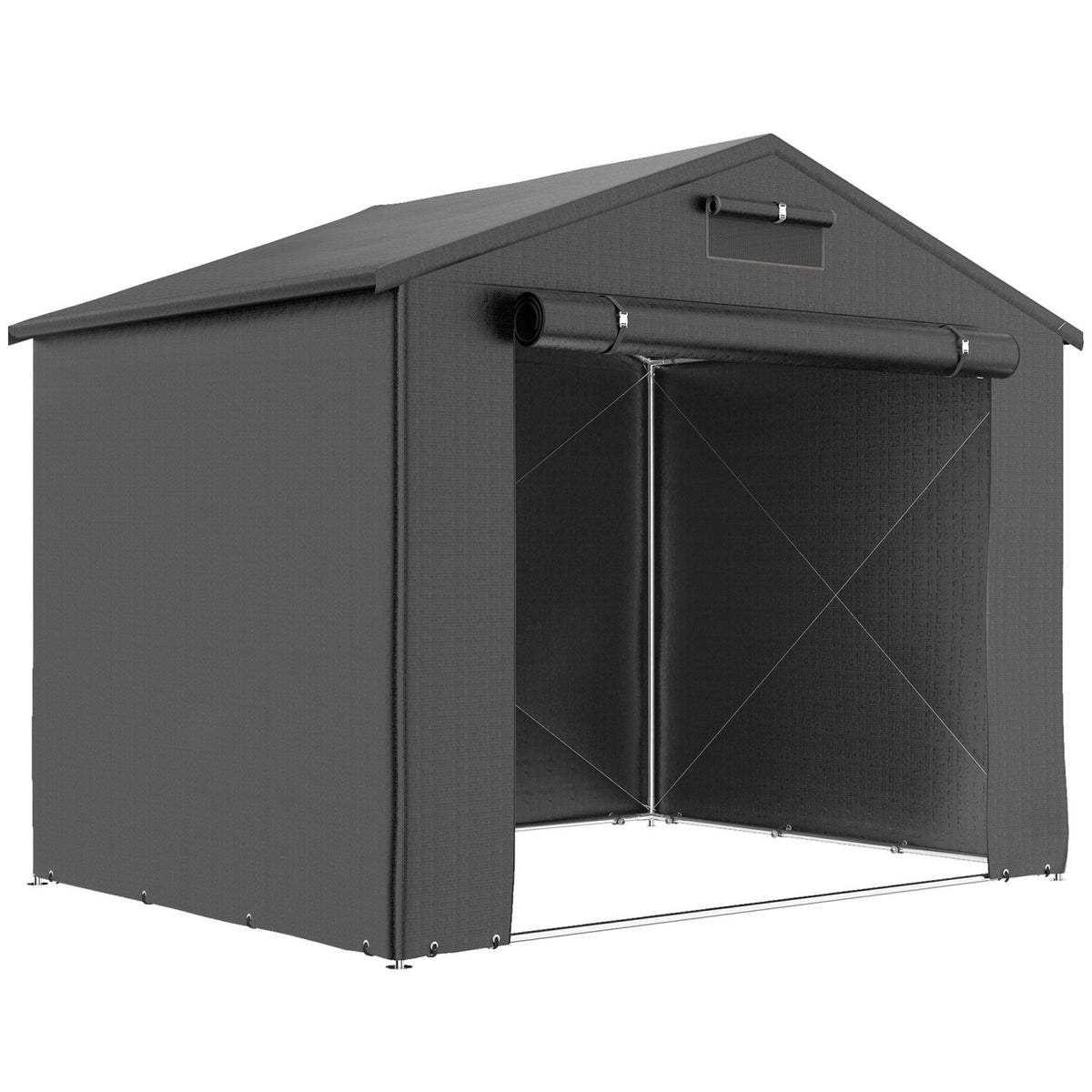 Outsunny 8 x 6 ft Outdoor Garden Storage Shed, Waterproof Bike Tent with Roll-Up Zipper Door, Dark Grey - SGP Garden Ltd