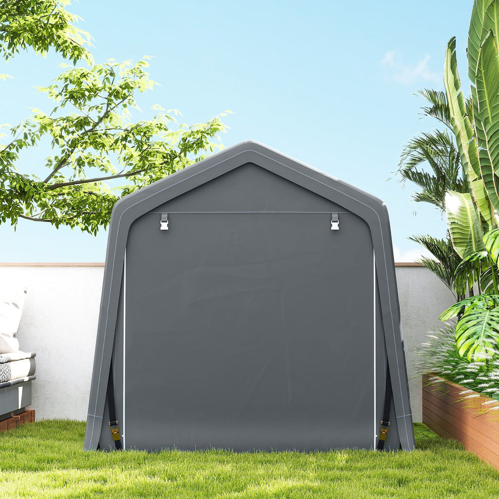 Outsunny 8 x 6.5 ft Outdoor Garden Storage Shed, Waterproof Bike Tent w/ Double Roll-up Zipper Door for Garden Tools, Dark Grey - SGP Garden Ltd