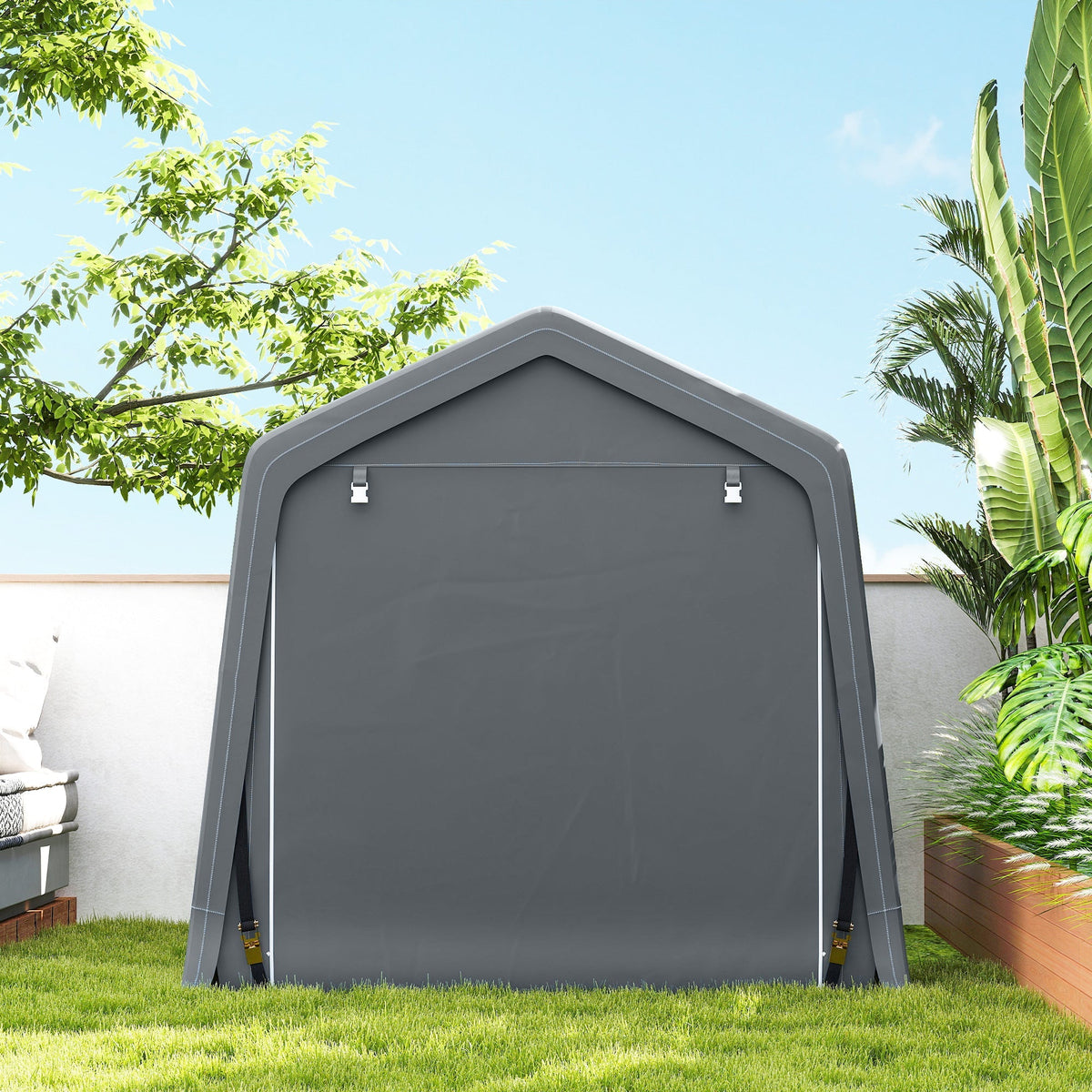 Outsunny 8 x 6.5 ft Outdoor Garden Storage Shed, Waterproof Bike Tent w/ Double Roll-up Zipper Door for Garden Tools, Dark Grey - SGP Garden Ltd