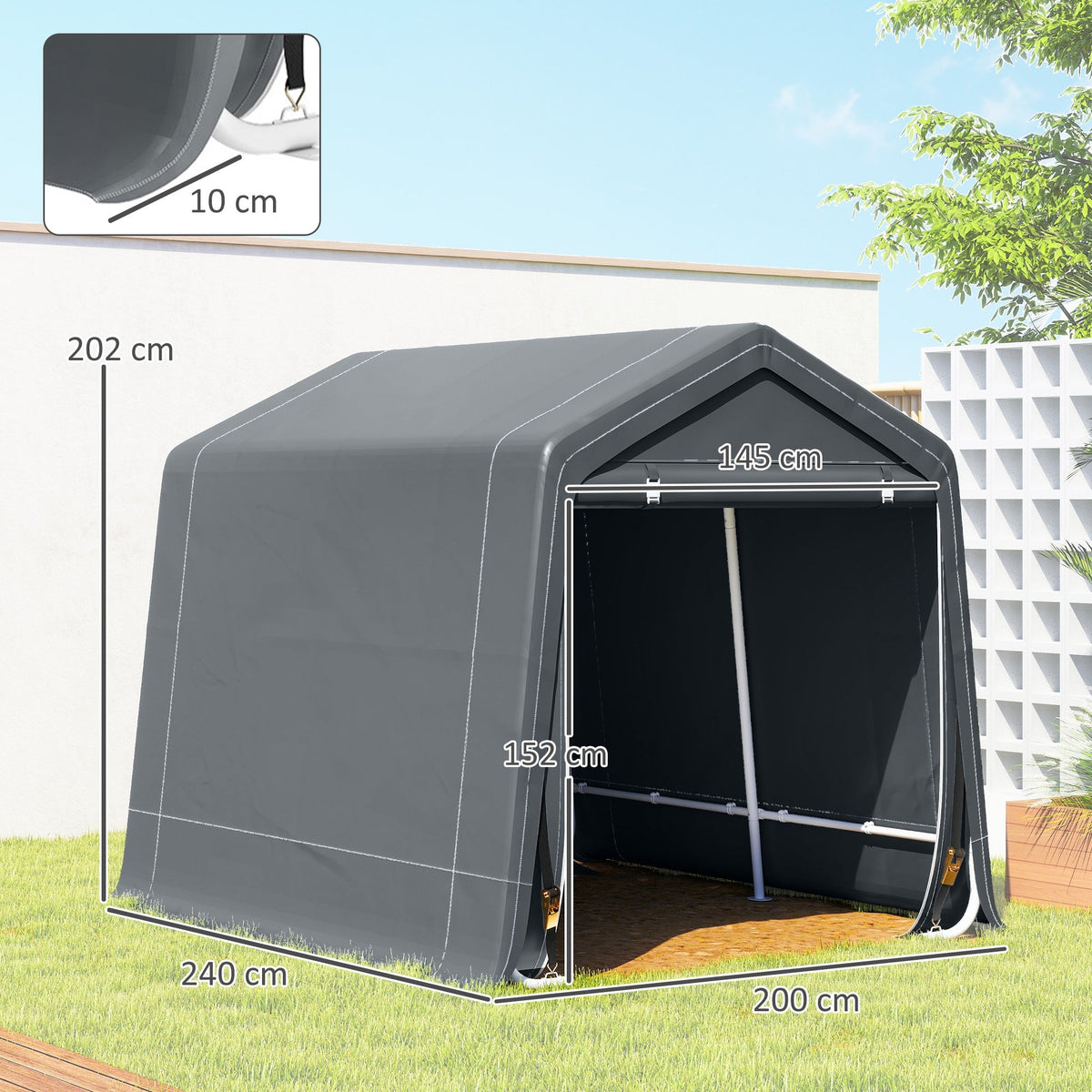 Outsunny 8 x 6.5 ft Outdoor Garden Storage Shed, Waterproof Bike Tent w/ Double Roll-up Zipper Door for Garden Tools, Dark Grey - SGP Garden Ltd