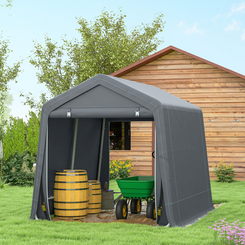 Outsunny 8 x 6.5 ft Outdoor Garden Storage Shed, Waterproof Bike Tent w/ Double Roll-up Zipper Door for Garden Tools, Dark Grey - SGP Garden Ltd