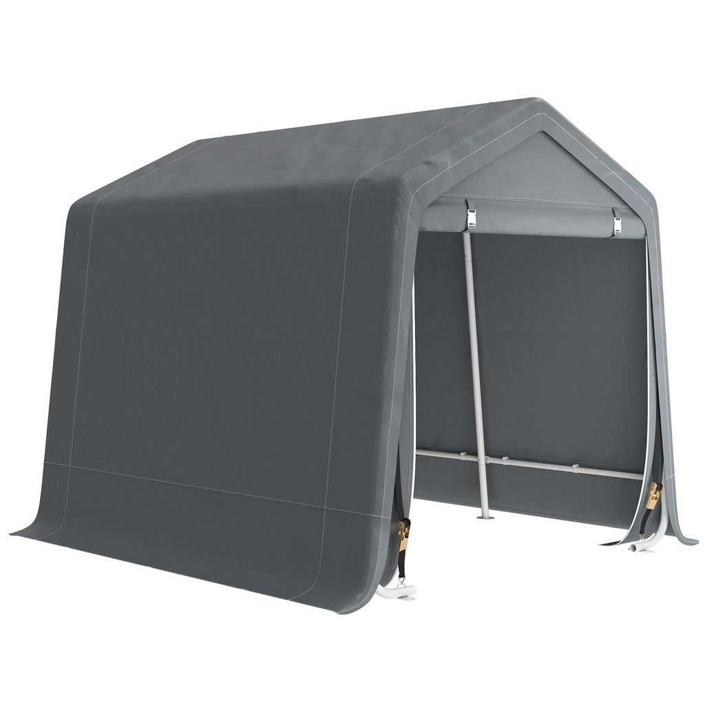 Outsunny 8 x 6.5 ft Outdoor Garden Storage Shed, Waterproof Bike Tent w/ Double Roll-up Zipper Door for Garden Tools, Dark Grey - SGP Garden Ltd