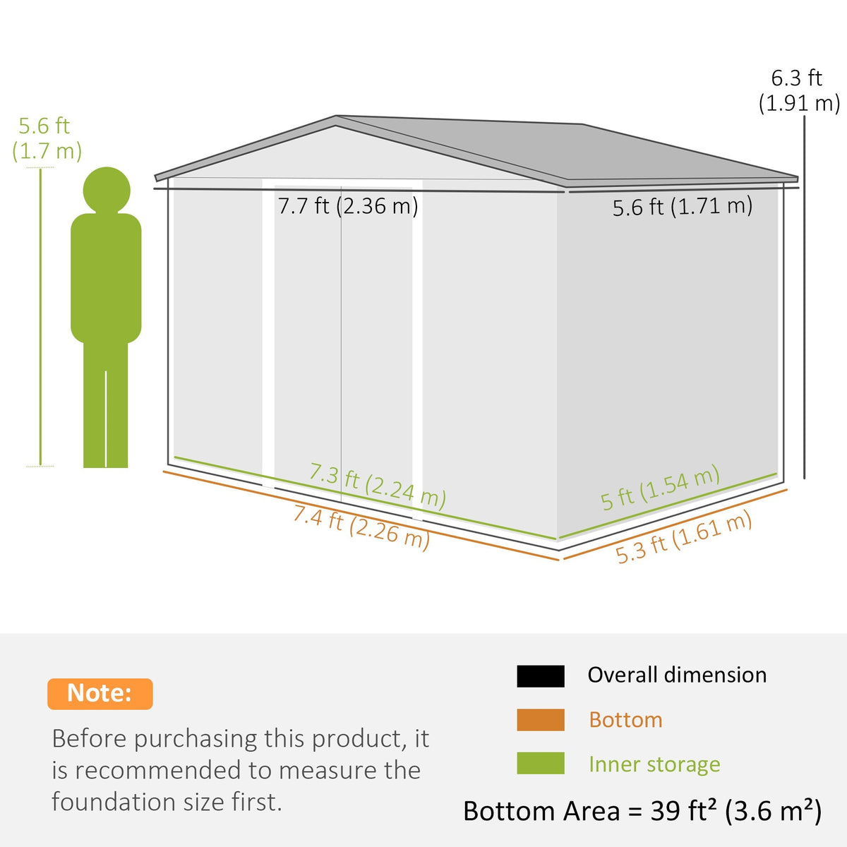 Outsunny 8 x 6ft Galvanised Steel Shed, with Double Door - Light Grey - SGP Garden Ltd