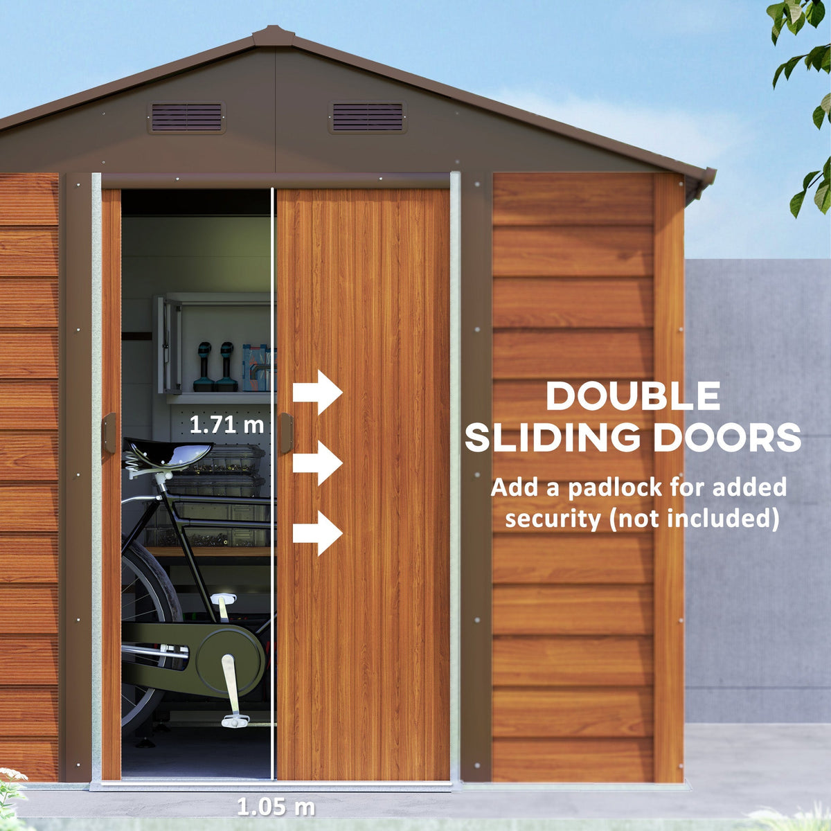 Outsunny 8 x 6ft Garden Storage Shed with Sliding Door - Brown Wood Effect - SGP Garden Ltd