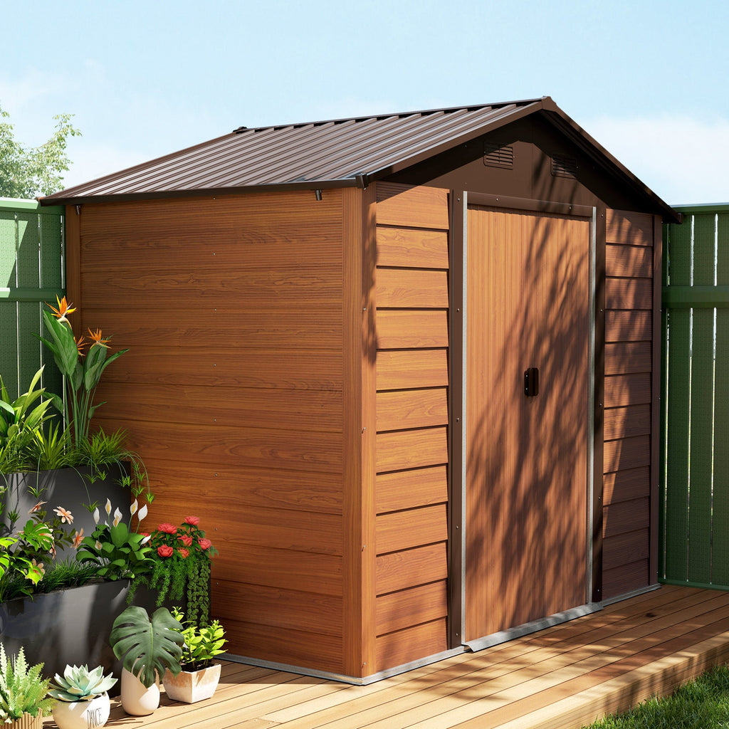 Outsunny 8 x 6ft Garden Storage Shed with Sliding Door - Brown Wood Effect - SGP Garden Ltd