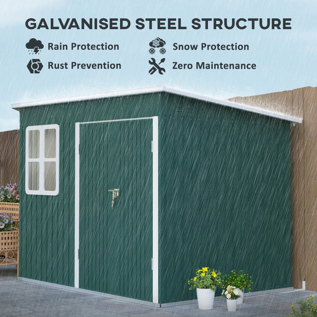 Outsunny 8.5 x 6ft Storage Shed Galvanised Steel Garden Shed, Metal Shed with Foundation Kit, Window, Lockable Wide Doors and Air Vents for Outdoor Patio, Green - SGP Garden Ltd