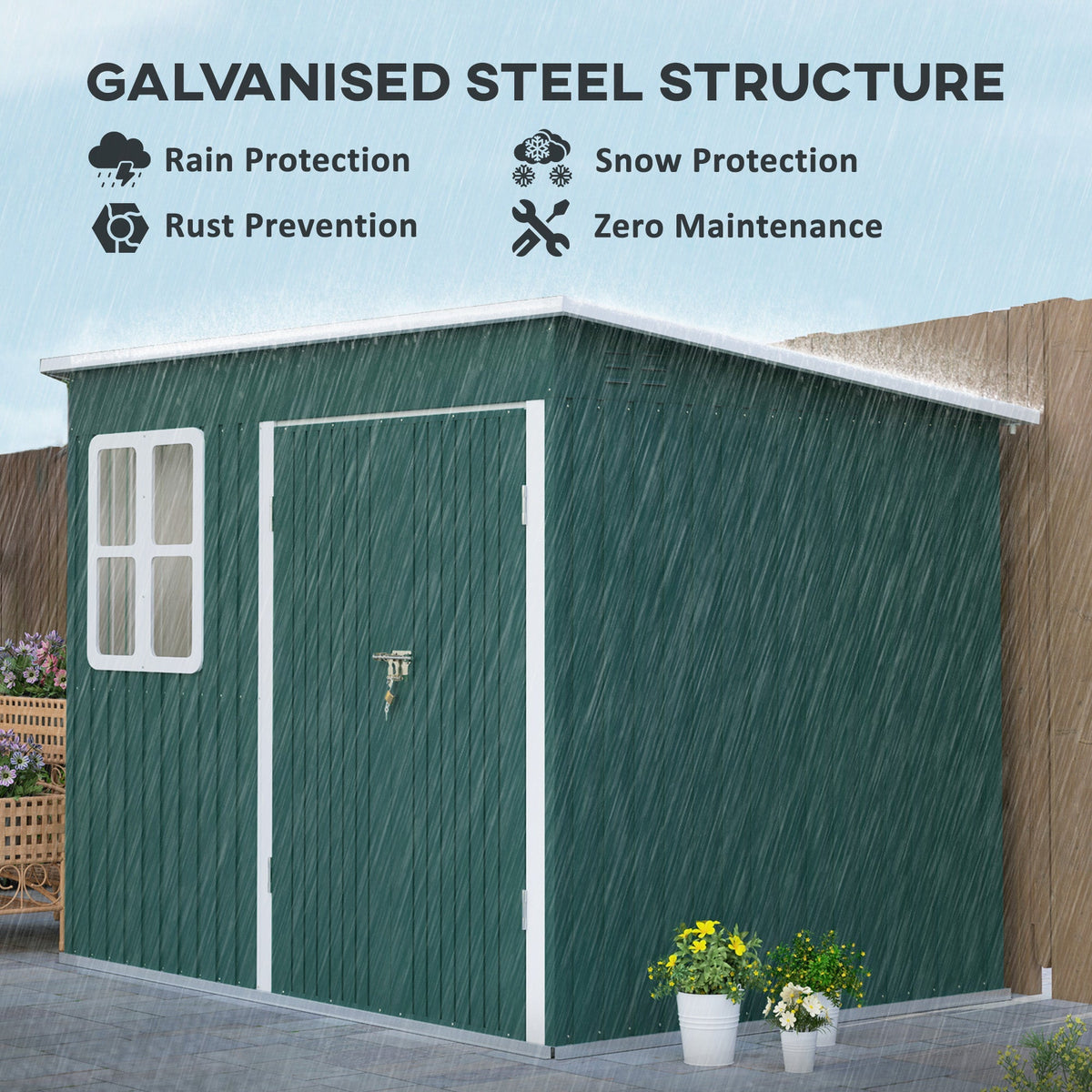 Outsunny 8.5 x 6ft Storage Shed Galvanised Steel Garden Shed, Metal Shed with Foundation Kit, Window, Lockable Wide Doors and Air Vents for Outdoor Patio, Green - SGP Garden Ltd