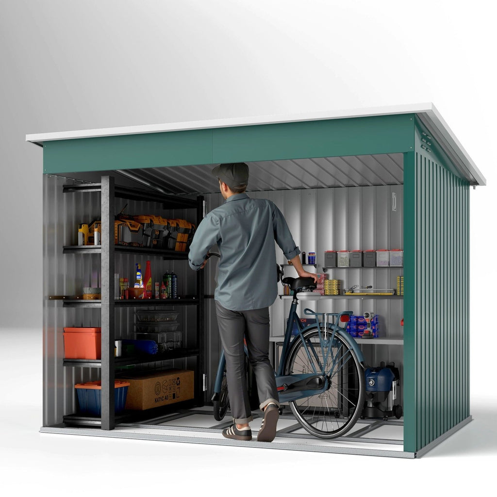 Outsunny 8.5 x 6ft Storage Shed Galvanised Steel Garden Shed, Metal Shed with Foundation Kit, Window, Lockable Wide Doors and Air Vents for Outdoor Patio, Green - SGP Garden Ltd
