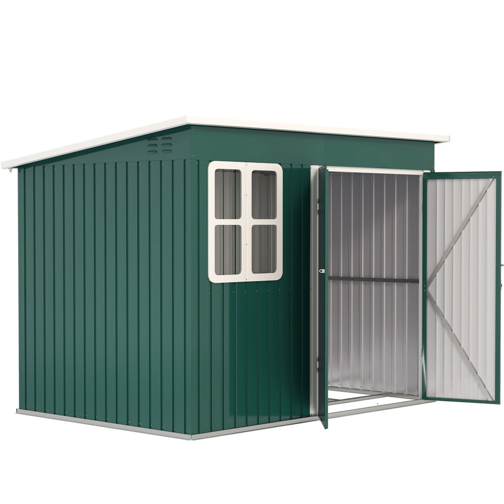 Outsunny 8.5 x 6ft Storage Shed Galvanised Steel Garden Shed, Metal Shed with Foundation Kit, Window, Lockable Wide Doors and Air Vents for Outdoor Patio, Green - SGP Garden Ltd