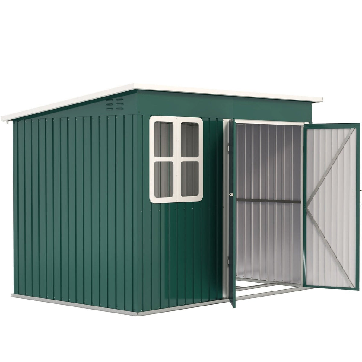 Outsunny 8.5 x 6ft Storage Shed Galvanised Steel Garden Shed, Metal Shed with Foundation Kit, Window, Lockable Wide Doors and Air Vents for Outdoor Patio, Green - SGP Garden Ltd
