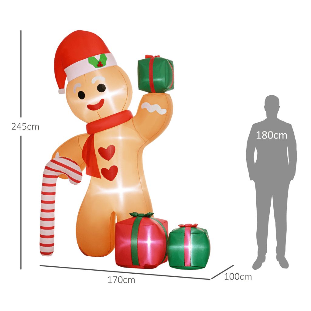 Outsunny 8FT Christmas Blow Up Gingerbread Man with Candy Cane for Party - SGP Garden Ltd