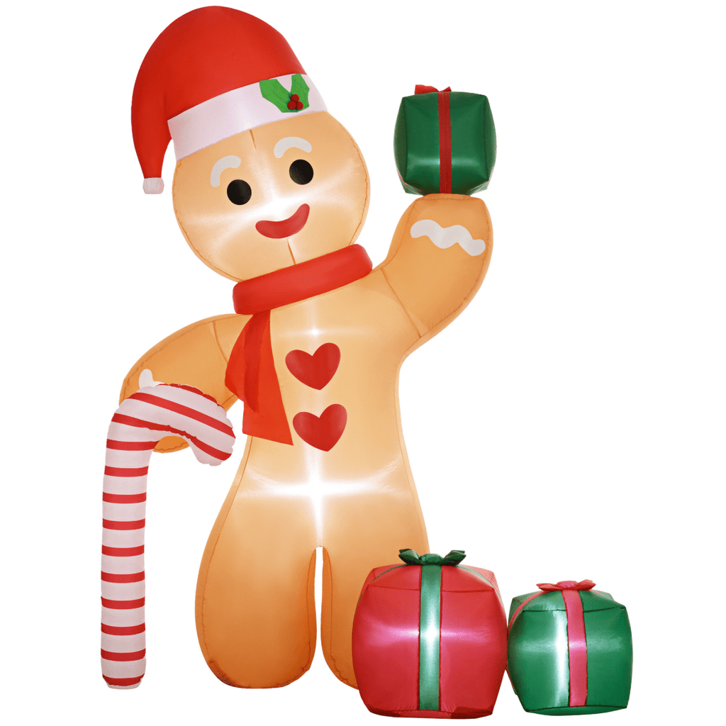 Outsunny 8FT Christmas Blow Up Gingerbread Man with Candy Cane for Party - SGP Garden Ltd