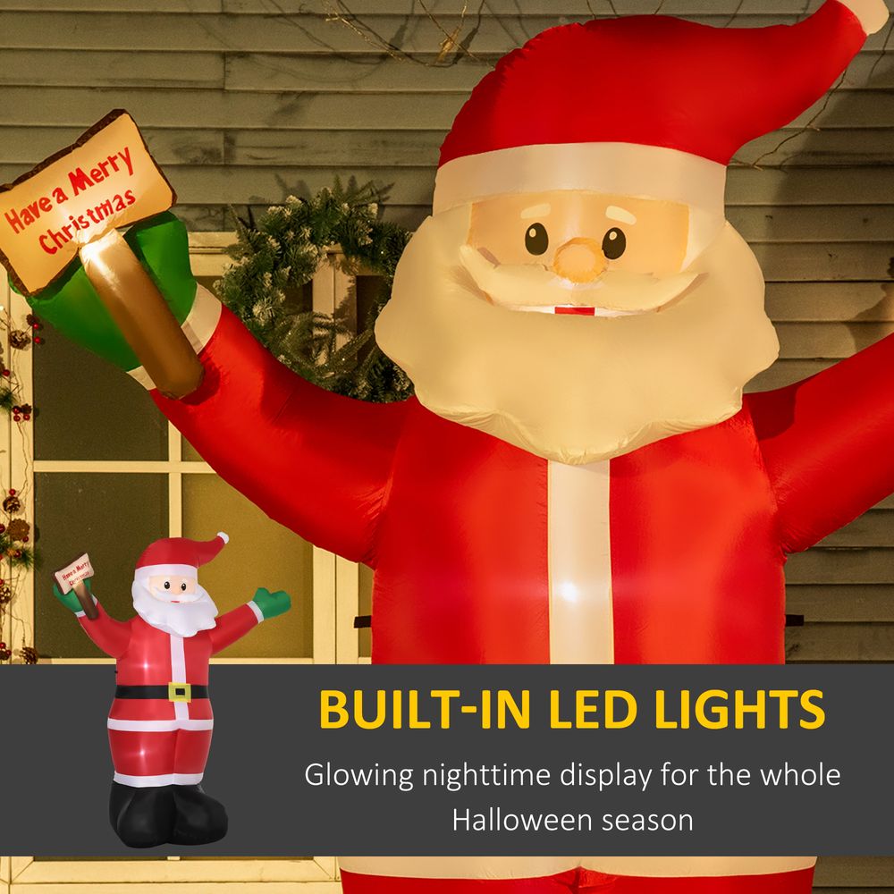 Outsunny 8ft Inflatable Christmas Santa Claus Holds Light Sign of Blessings, Blow-Up Outdoor LED Yard Display for Lawn Garden Party - SGP Garden Ltd