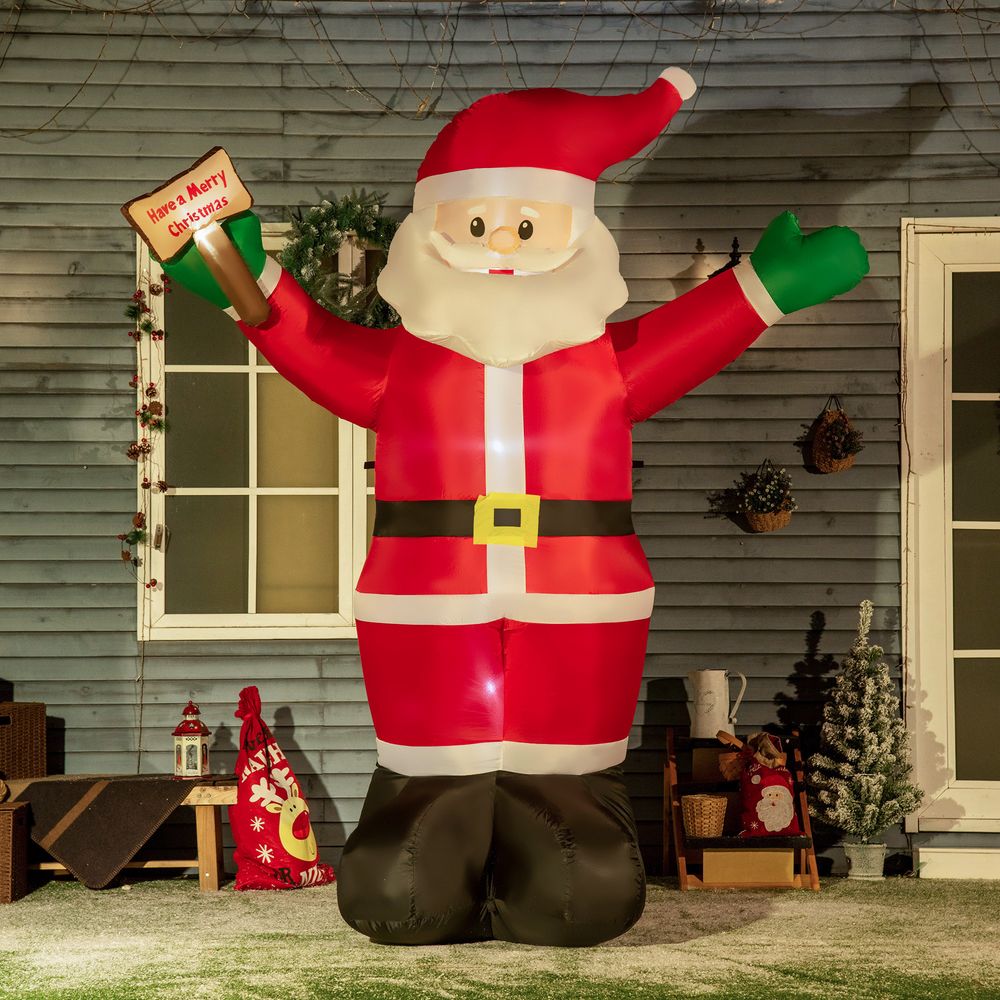Outsunny 8ft Inflatable Christmas Santa Claus Holds Light Sign of Blessings, Blow-Up Outdoor LED Yard Display for Lawn Garden Party - SGP Garden Ltd