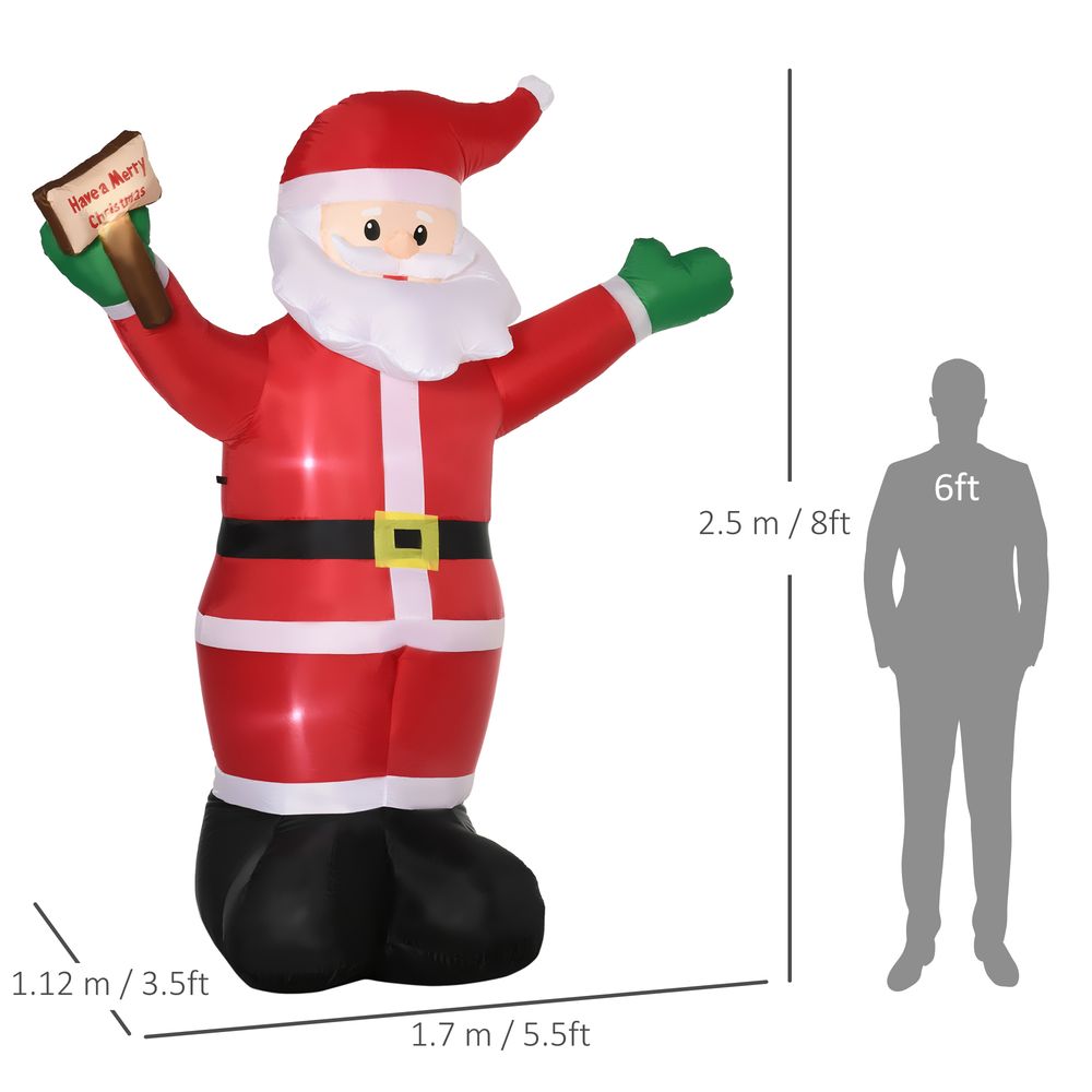 Outsunny 8ft Inflatable Christmas Santa Claus Holds Light Sign of Blessings, Blow-Up Outdoor LED Yard Display for Lawn Garden Party - SGP Garden Ltd