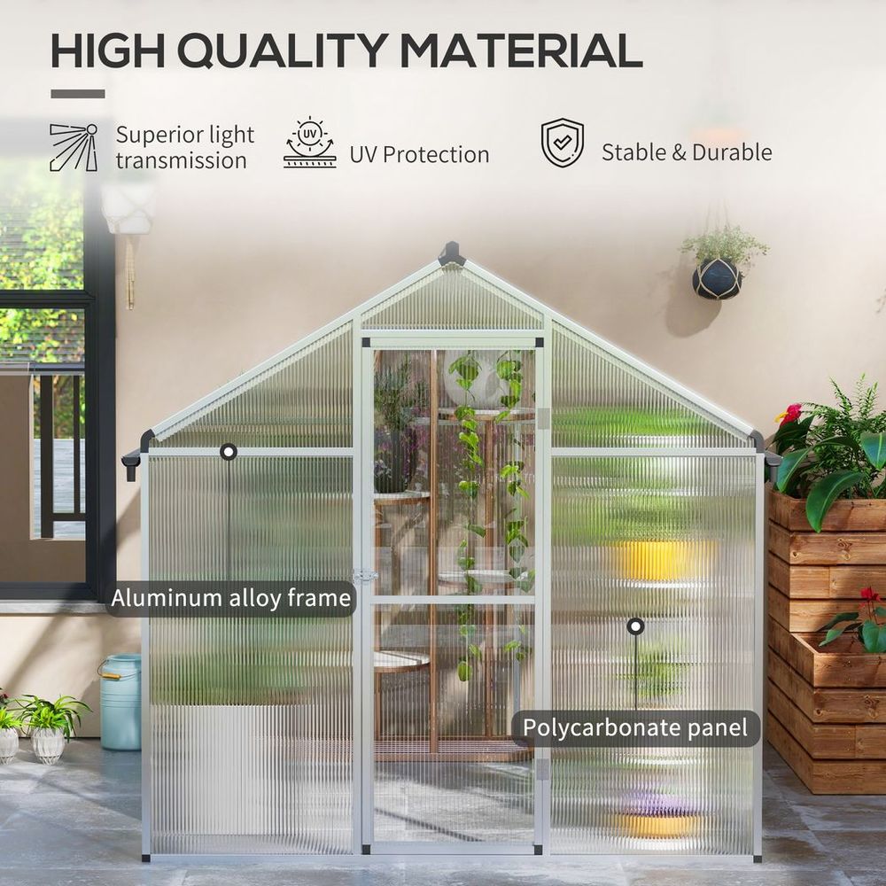 Outsunny 8x6ft Aluminium Greenhouse: Door Window Galvanised Base PC Panel - SGP Garden Ltd