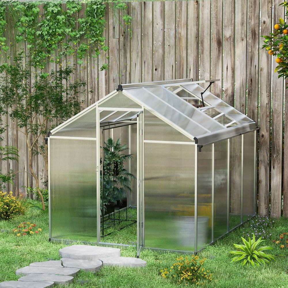 Outsunny 8x6ft Aluminium Greenhouse: Door Window Galvanised Base PC Panel - SGP Garden Ltd