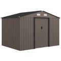 Outsunny 9 x 6ft Metal Garden Shed, Outdoor Storage Tool House with Ventilation Slots, Foundation Kit and Lockable Double Doors, Brown - SGP Garden Ltd