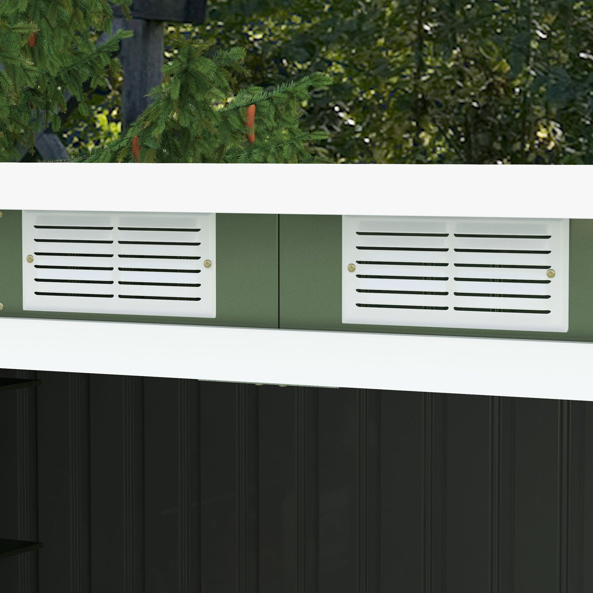 Outsunny 9ft x 4ft Metal Garden Shed, Outdoor Tool House with Foundation Kit, Ventilations and Double Doors, Light Green - SGP Garden Ltd