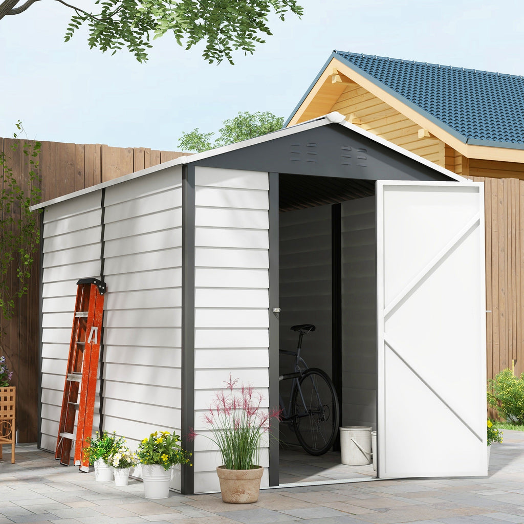 Outsunny 9x 6FT Metal Outdoor Garden Shed, Galvanised Tool Storage Shed w/ Sloped Roof, Lockable Door for Patio Lawn, Dark Grey - SGP Garden Ltd