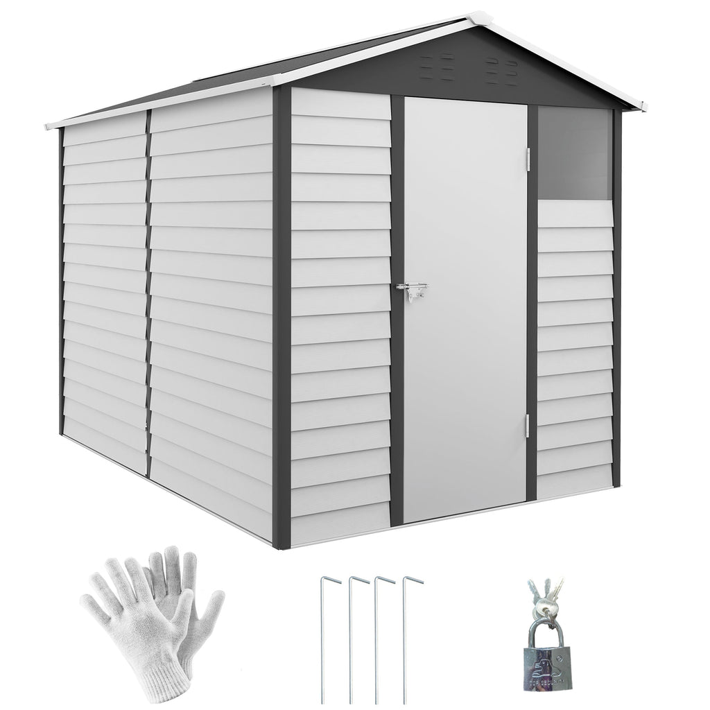 Outsunny 9x 6FT Metal Outdoor Garden Shed, Galvanised Tool Storage Shed w/ Sloped Roof, Lockable Door for Patio Lawn, Dark Grey - SGP Garden Ltd