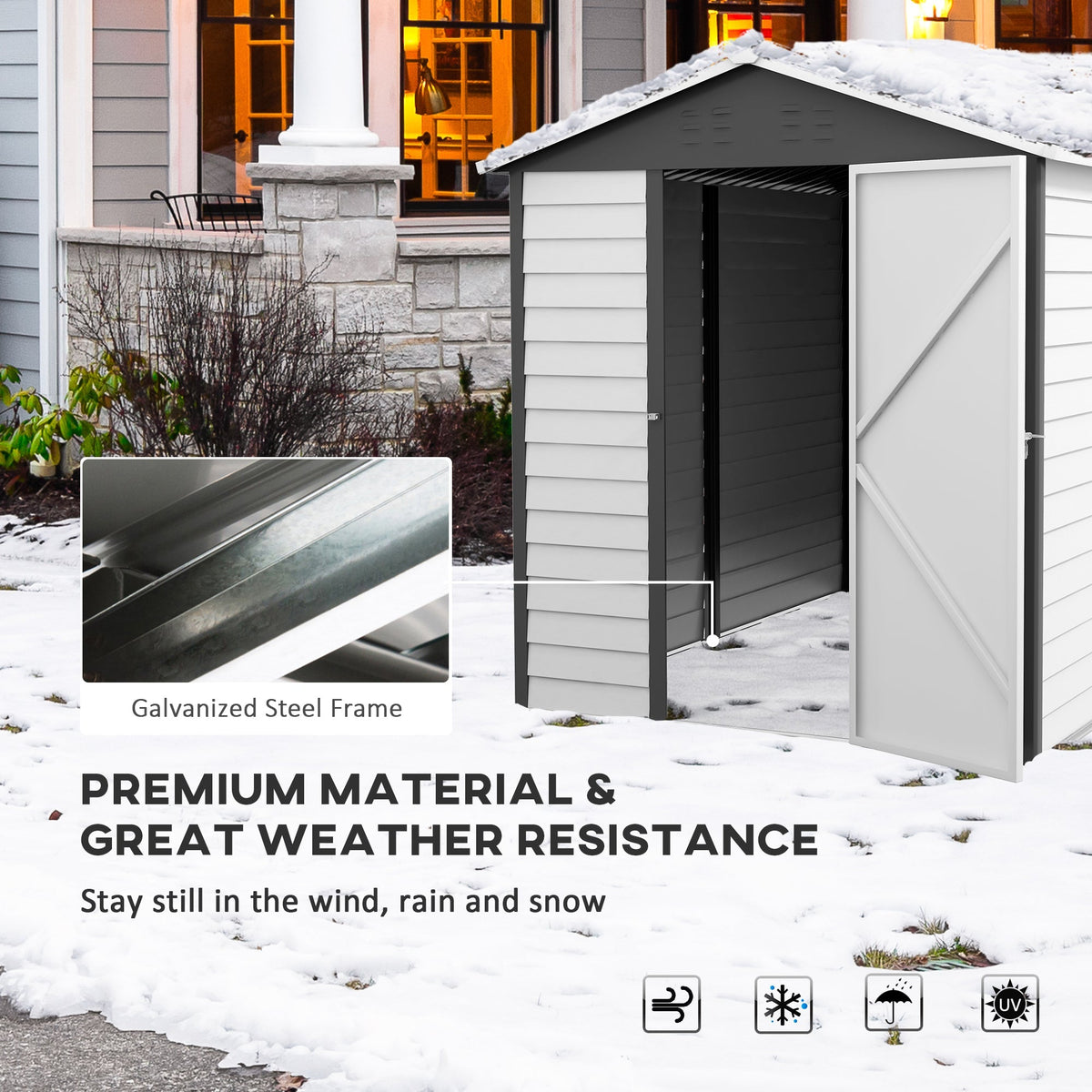 Outsunny 9x 6FT Metal Outdoor Garden Shed, Galvanised Tool Storage Shed w/ Sloped Roof, Lockable Door for Patio Lawn, Dark Grey - SGP Garden Ltd