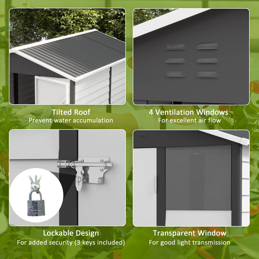 Outsunny 9x 6FT Metal Outdoor Garden Shed, Galvanised Tool Storage Shed w/ Sloped Roof, Lockable Door for Patio Lawn, Dark Grey - SGP Garden Ltd