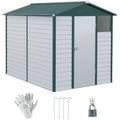 Outsunny 9x 6FT Metal Outdoor Garden Shed, Galvanised Tool Storage Shed w/ Sloped Roof, Lockable Door for Patio Lawn, Green - SGP Garden Ltd