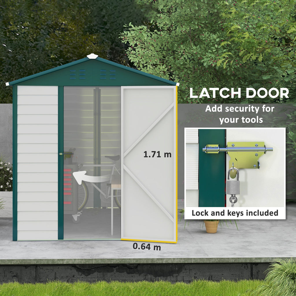 Outsunny 9x 6FT Metal Outdoor Garden Shed, Galvanised Tool Storage Shed w/ Sloped Roof, Lockable Door for Patio Lawn, Green - SGP Garden Ltd