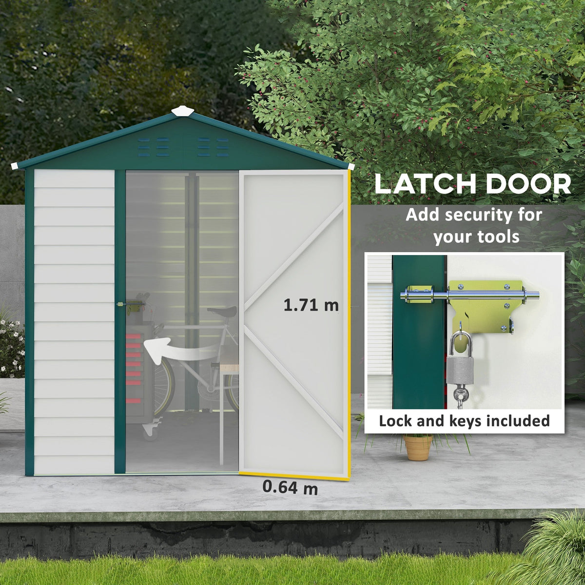 Outsunny 9x 6FT Metal Outdoor Garden Shed, Galvanised Tool Storage Shed w/ Sloped Roof, Lockable Door for Patio Lawn, Green - SGP Garden Ltd