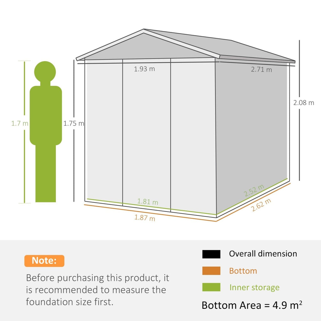 Outsunny 9x 6FT Metal Outdoor Garden Shed, Galvanised Tool Storage Shed w/ Sloped Roof, Lockable Door for Patio Lawn, Green - SGP Garden Ltd