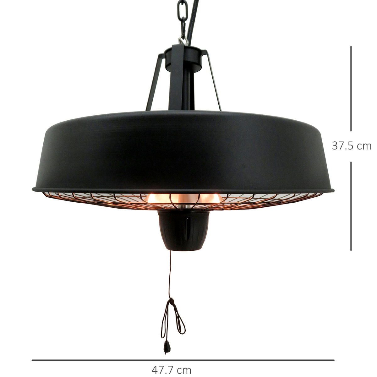 Outsunny Adjustable Power 1000/2500W Infrared Halogen Electric Patio Light Heater, Ceiling Hanging Mount -Black - SGP Garden Ltd