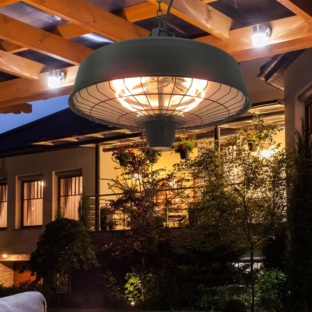 Outsunny Adjustable Power 1000/2500W Infrared Halogen Electric Patio Light Heater, Ceiling Hanging Mount -Black - SGP Garden Ltd