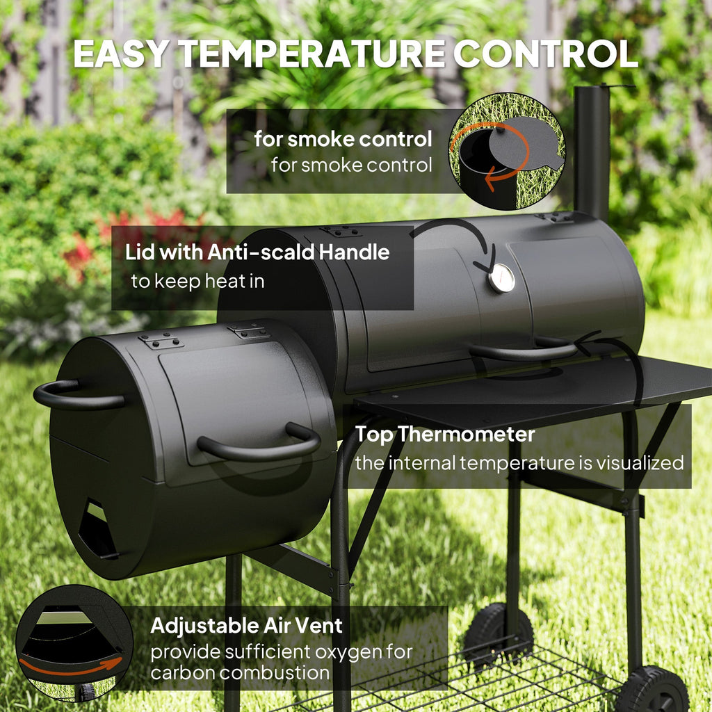 Outsunny Barbecue Grill Portable Outdoor Charcoal BBQ Grill with Offset Smoker 109 x 60 x 120 cm Black - SGP Garden Ltd