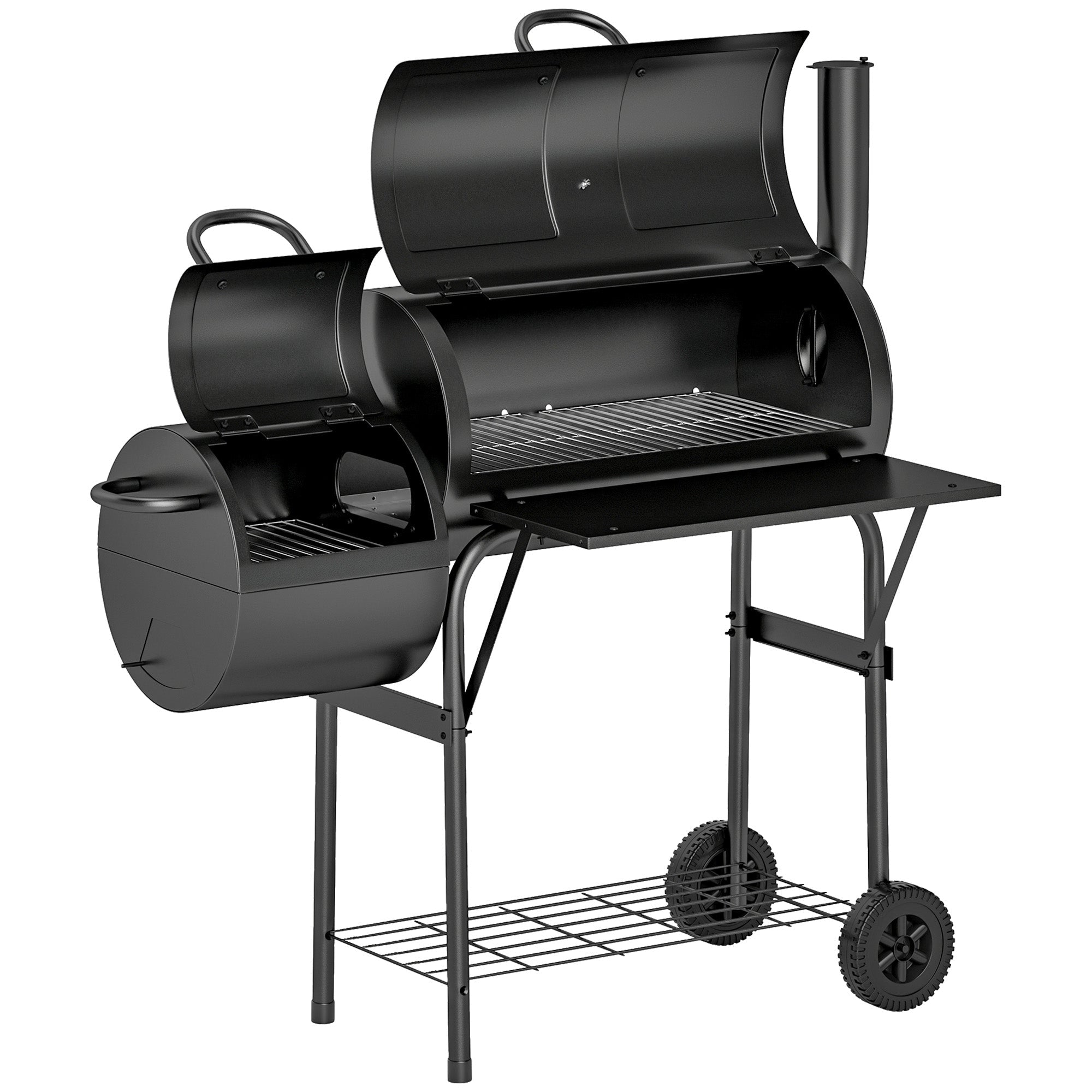 Outsunny Barbecue Grill Portable Outdoor Charcoal BBQ Grill with Offset Smoker 109 x 60 x 120 cm Black - SGP Garden Ltd