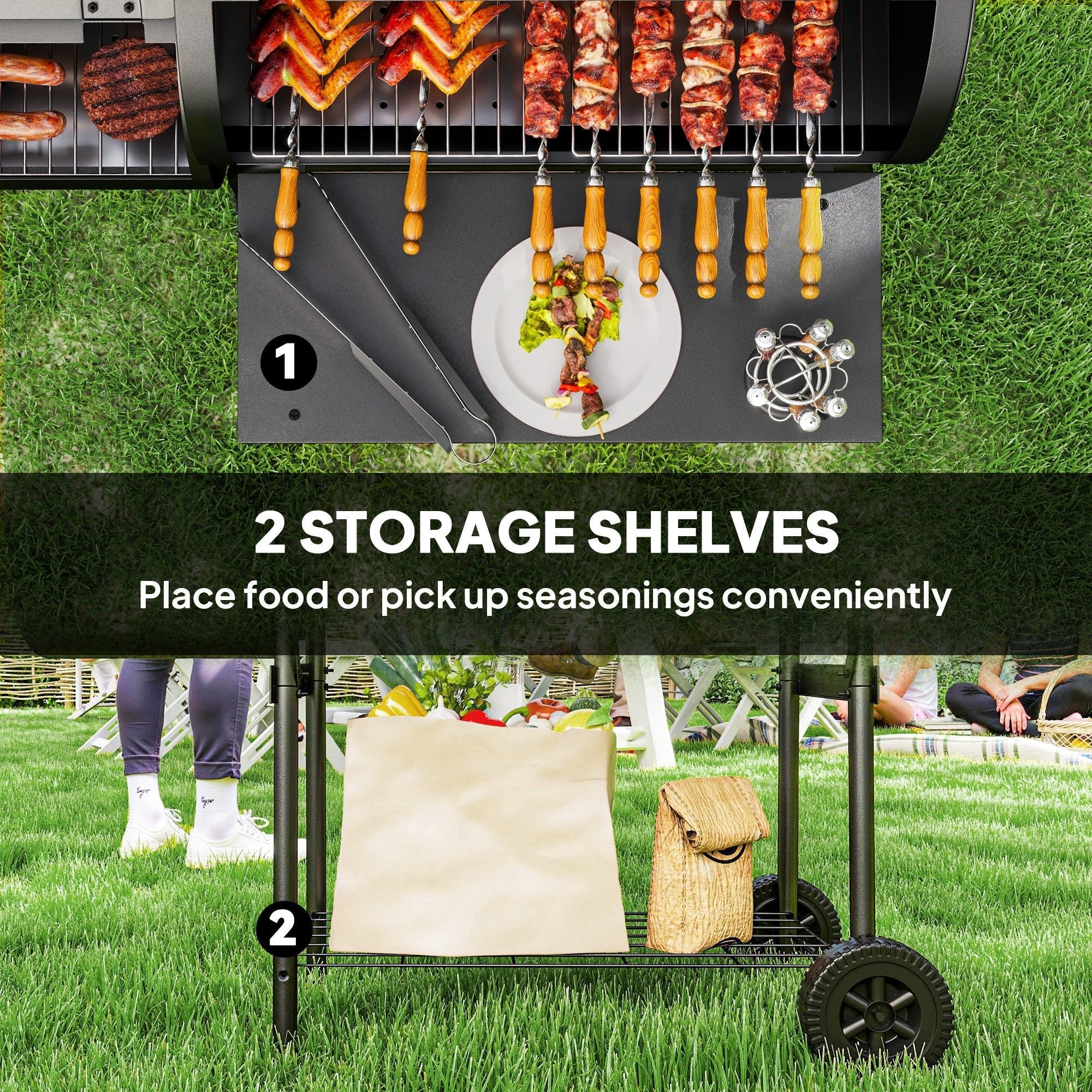 Outsunny Barbecue Grill Portable Outdoor Charcoal BBQ Grill with Offset Smoker 109 x 60 x 120 cm Black - SGP Garden Ltd