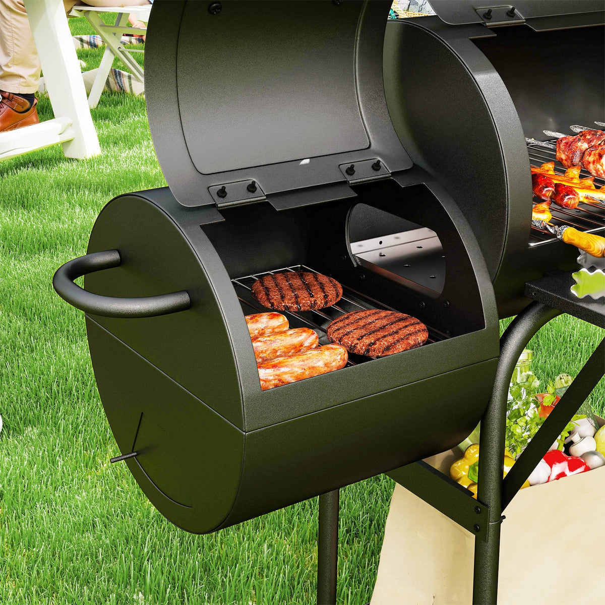 Outsunny Barbecue Grill Portable Outdoor Charcoal BBQ Grill with Offset Smoker 109 x 60 x 120 cm Black - SGP Garden Ltd