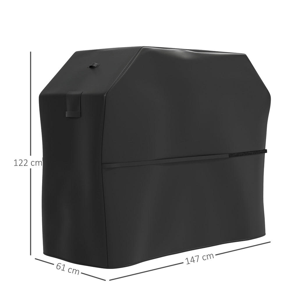 Outsunny BBQ Cover for Rectangular Gas Grill, 600D UPF30+ Oxford Fabric Barbecue Cover for Waterproof Protection Rip-Proof, with Windproof Hook and Loop Fasteners, Vents, 147 x 61 x 122 cm, Black - SGP Garden Ltd