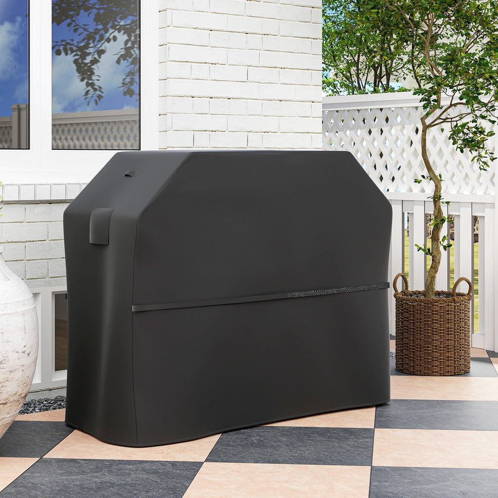 Outsunny BBQ Cover for Rectangular Gas Grill, 600D UPF30+ Oxford Fabric Barbecue Cover for Waterproof Protection Rip-Proof, with Windproof Hook and Loop Fasteners, Vents, 147 x 61 x 122 cm, Black - SGP Garden Ltd