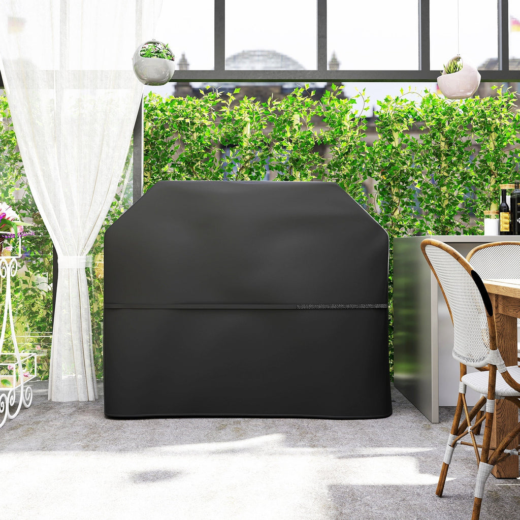 Outsunny BBQ Cover for Rectangular Gas Grill, 600D UPF30+ Oxford Fabric Barbecue Cover for Waterproof Protection Rip-Proof, with Windproof Hook and Loop Fasteners, Vents, 147 x 61 x 122 cm, Black - SGP Garden Ltd