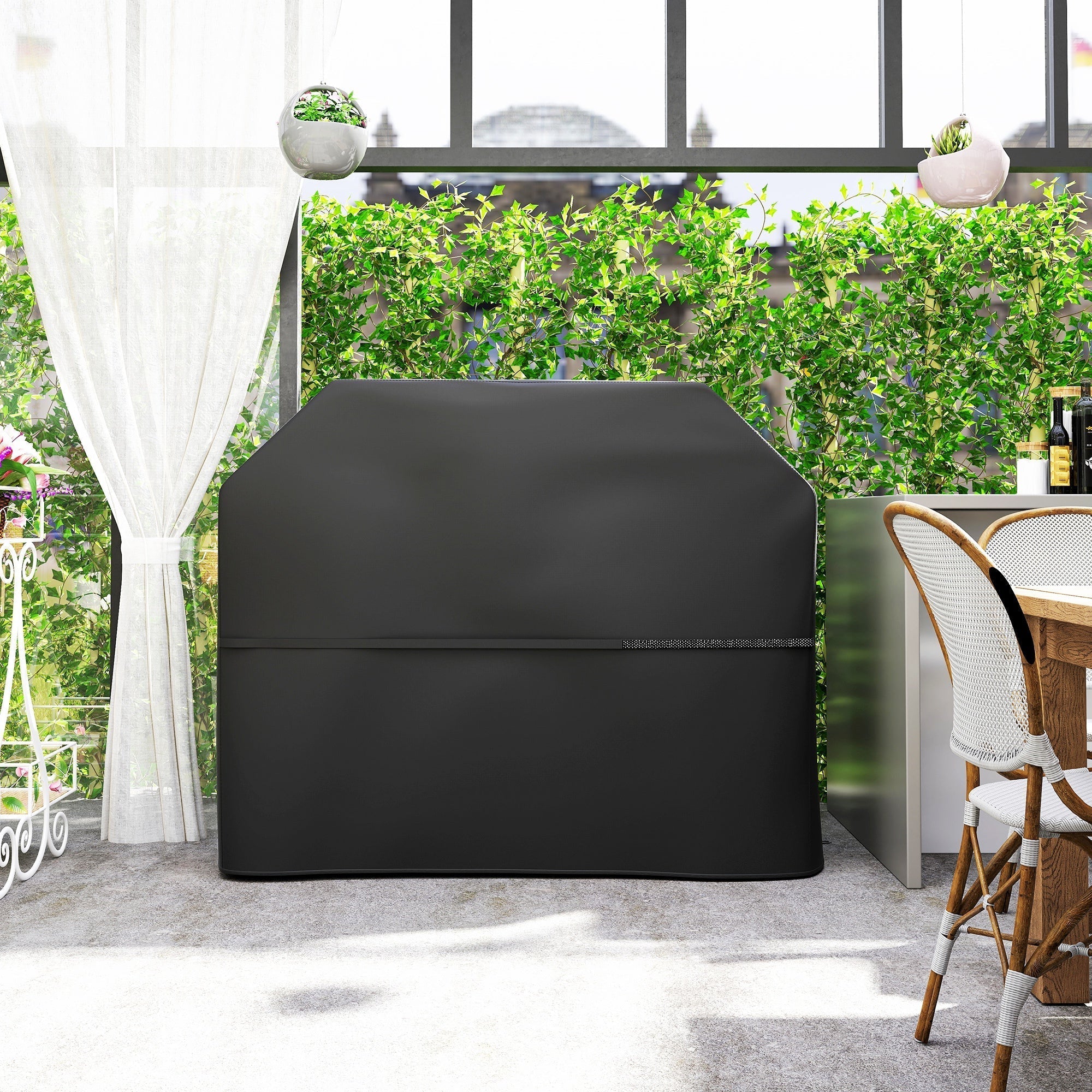 Outsunny BBQ Cover for Rectangular Gas Grill, 600D UPF30+ Oxford Fabric Barbecue Cover for Waterproof Protection Rip-Proof, with Windproof Hook and Loop Fasteners, Vents, 147 x 61 x 122 cm, Black - SGP Garden Ltd
