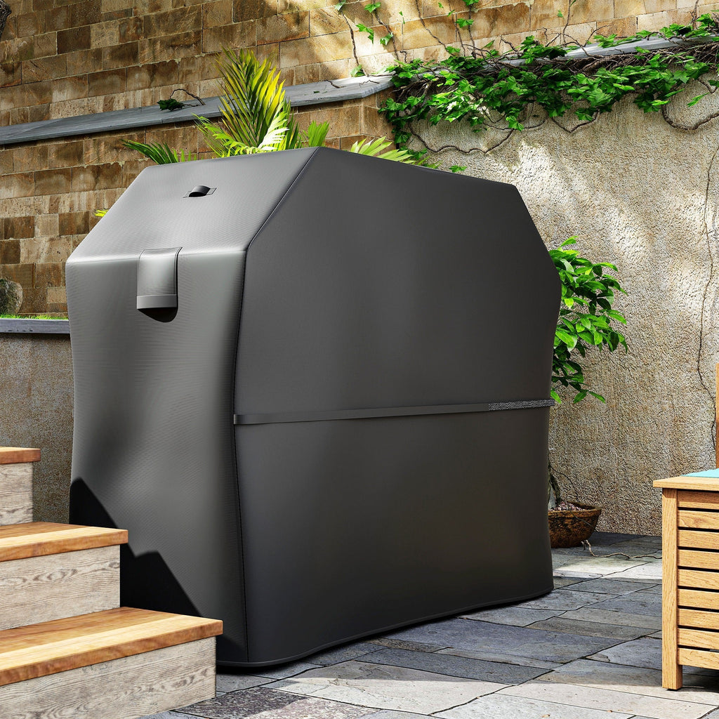 Outsunny BBQ Cover for Rectangular Gas Grill, 600D UPF30+ Oxford Fabric Barbecue Cover for Waterproof Protection Rip-Proof, with Windproof Hook and Loop Fasteners, Vents, 147 x 61 x 122 cm, Black - SGP Garden Ltd