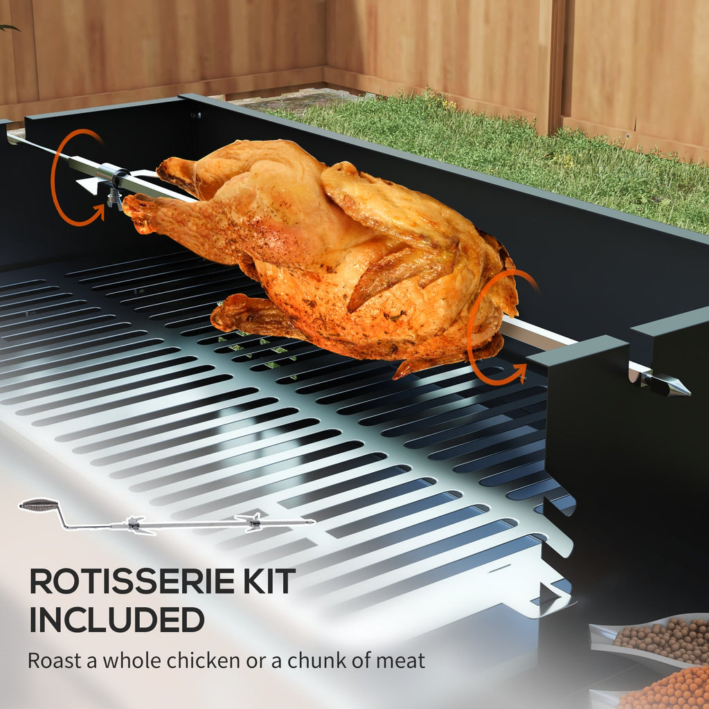 Outsunny BBQ Rotisserie Grill Roaster Charcoal Spit Roasting Machine for Chicken Turkey with 3-Level Grill Grate, Side Shelves - SGP Garden Ltd