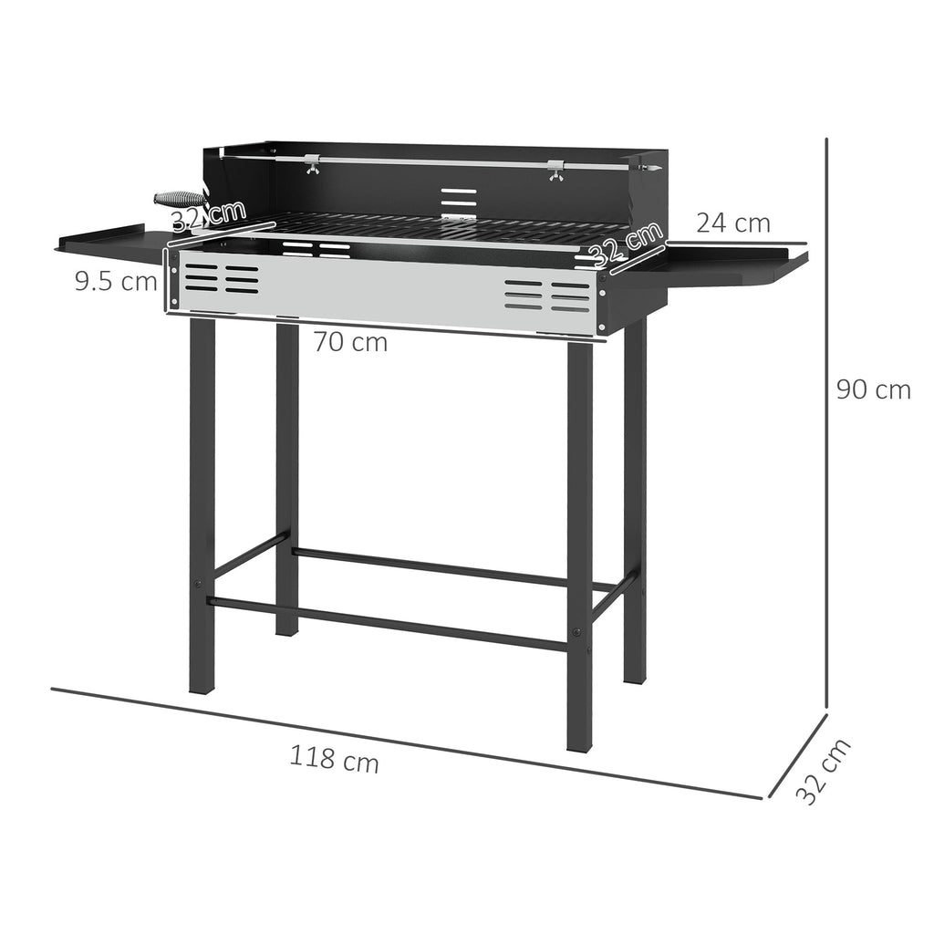 Outsunny BBQ Rotisserie Grill Roaster Charcoal Spit Roasting Machine for Chicken Turkey with 3-Level Grill Grate, Side Shelves - SGP Garden Ltd