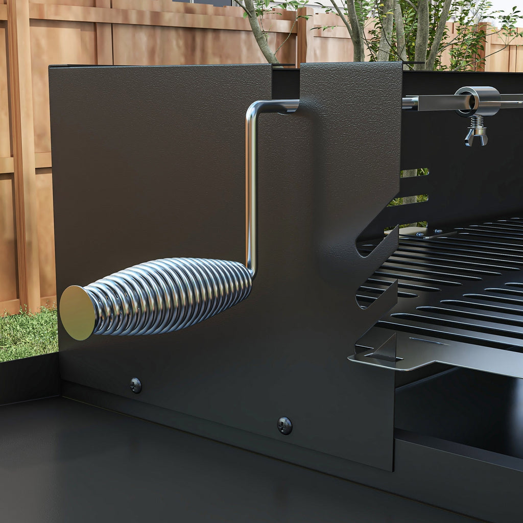 Outsunny BBQ Rotisserie Grill Roaster Charcoal Spit Roasting Machine for Chicken Turkey with 3-Level Grill Grate, Side Shelves - SGP Garden Ltd