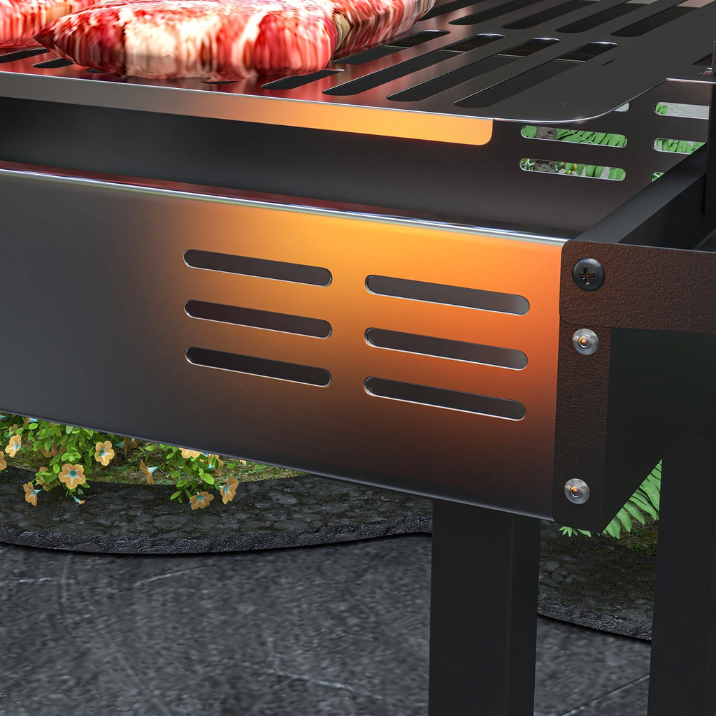 Outsunny BBQ Rotisserie Grill Roaster Charcoal Spit Roasting Machine for Chicken Turkey with 3-Level Grill Grate, Side Shelves - SGP Garden Ltd