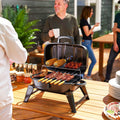 Outsunny Charcoal Barbecue Grill Folding BBQ Grill with 1232 cm² Cooking Area, Adjustable Vent, Thermometer, Handles for Camping Picnic, Black - SGP Garden Ltd