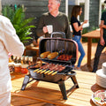 Outsunny Charcoal Barbecue Grill Folding BBQ Grill with 1232 cm² Cooking Area, Adjustable Vent, Thermometer, Handles for Camping Picnic, Red - SGP Garden Ltd