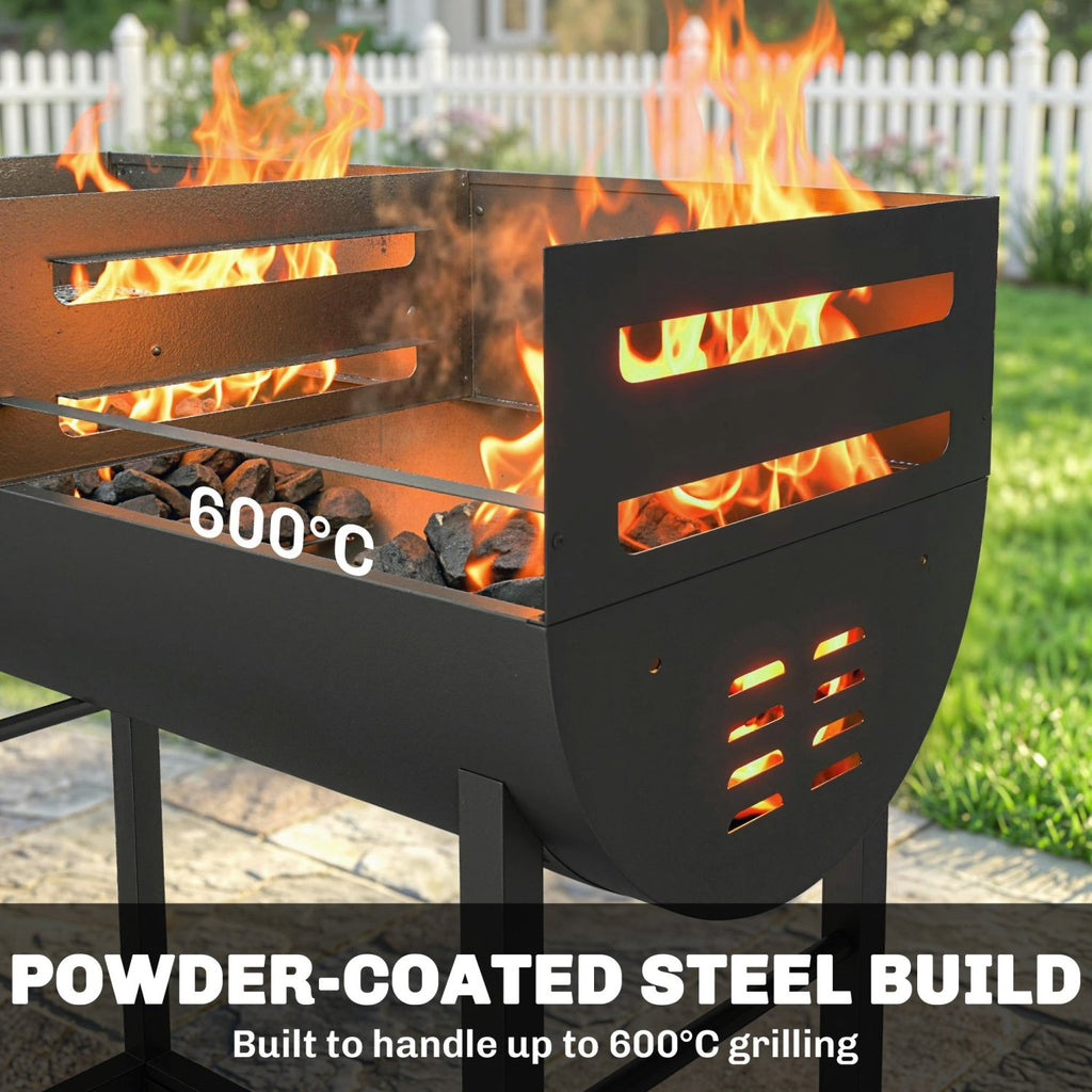 Outsunny Charcoal Barbecue Grill with 2 Cooking Areas, Portable BBQ Trolley with Wheels, Height Adjustable Grates, Bottom Shelf - SGP Garden Ltd